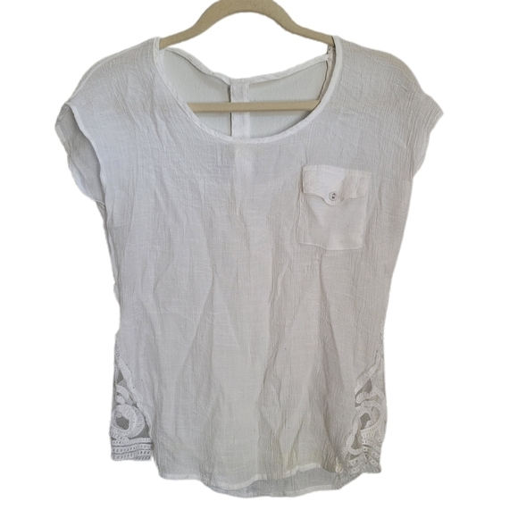 Mine Pocket Top S Small White Scoop Neck Short Sleeve - Picture 1 of 6